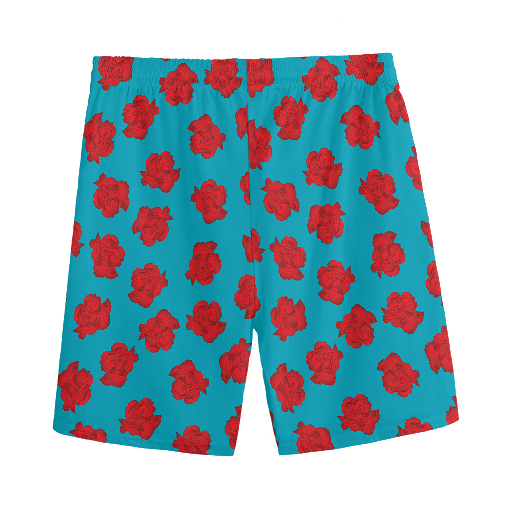 Red And Blue Carnation Pattern Print Men's Sports Shorts