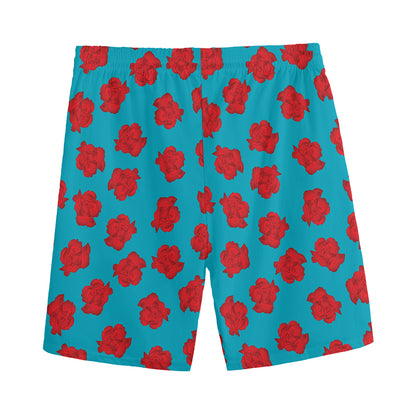 Red And Blue Carnation Pattern Print Men's Sports Shorts