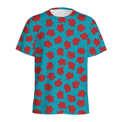 Red And Blue Carnation Pattern Print Men's Sports T-Shirt