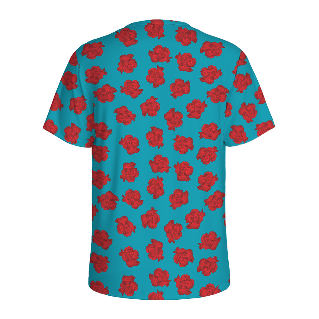 Red And Blue Carnation Pattern Print Men's Sports T-Shirt
