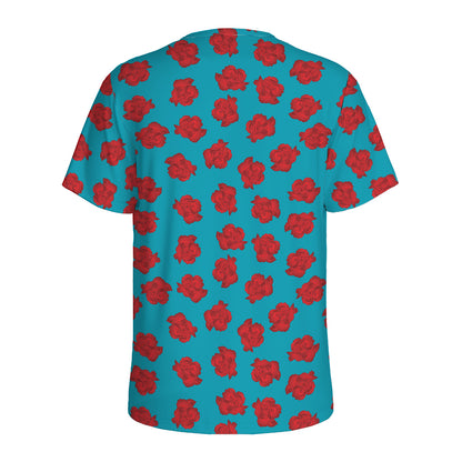 Red And Blue Carnation Pattern Print Men's Sports T-Shirt