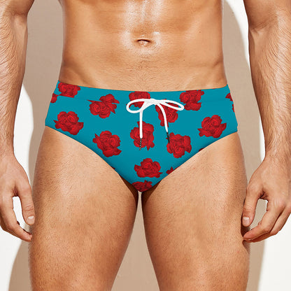 Red And Blue Carnation Pattern Print Men's Swim Briefs
