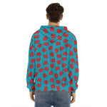 Red And Blue Carnation Pattern Print Men's Velvet Pullover Hoodie