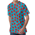 Red And Blue Carnation Pattern Print Men's Velvet T-Shirt