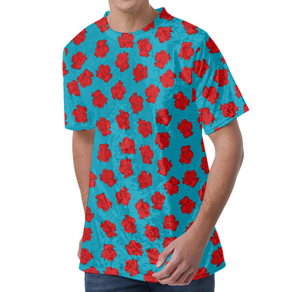 Red And Blue Carnation Pattern Print Men's Velvet T-Shirt
