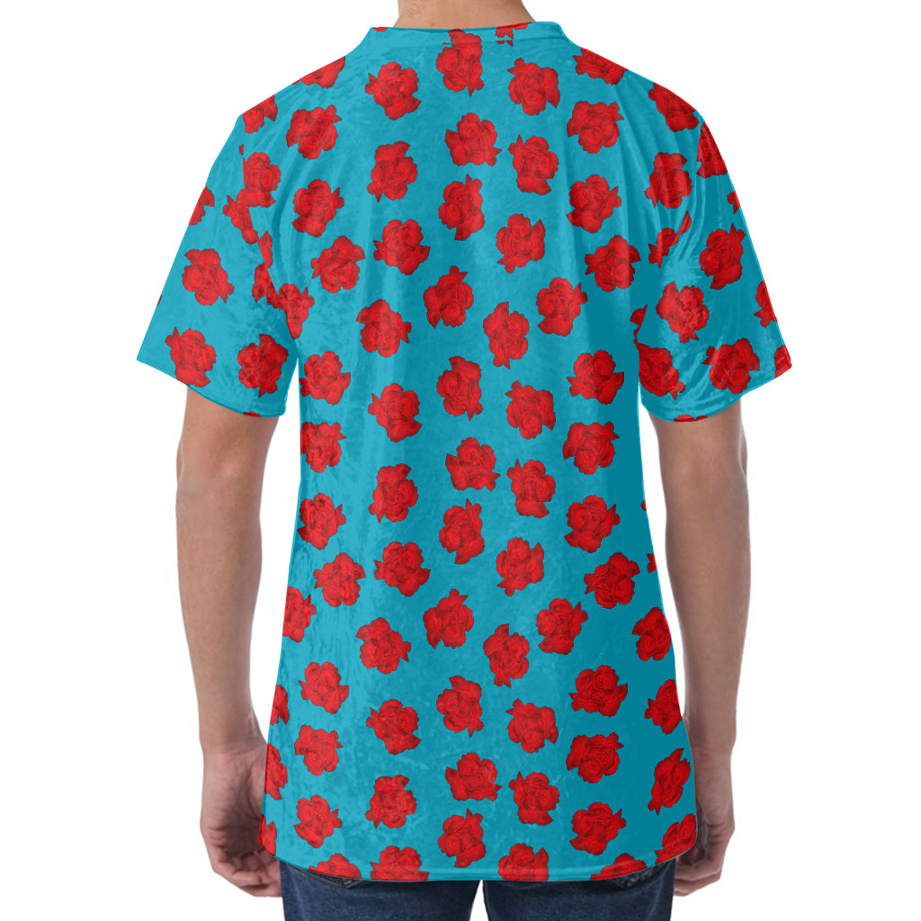 Red And Blue Carnation Pattern Print Men's Velvet T-Shirt