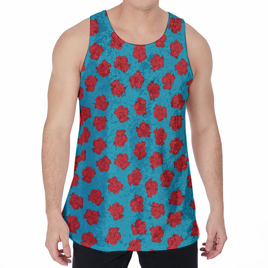 Red And Blue Carnation Pattern Print Men's Velvet Tank Top