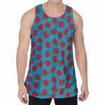 Red And Blue Carnation Pattern Print Men's Velvet Tank Top