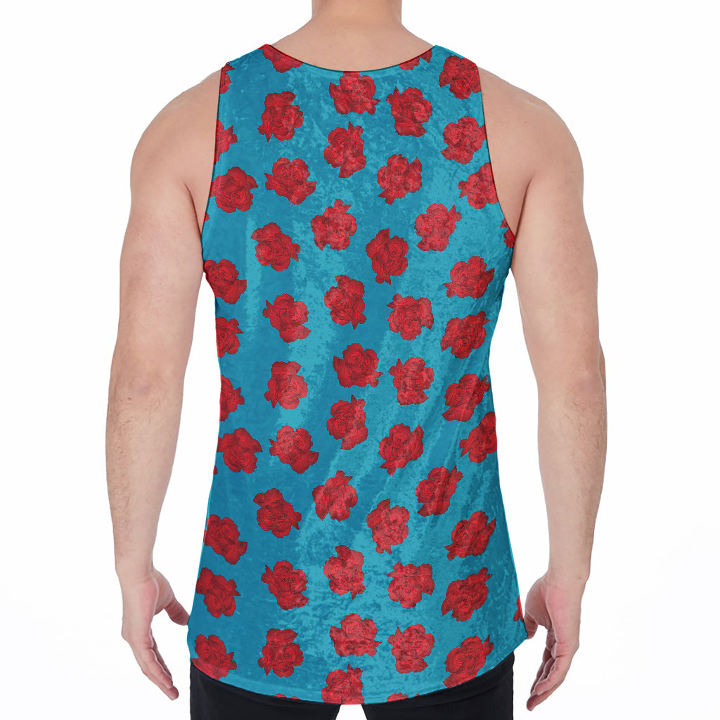 Red And Blue Carnation Pattern Print Men's Velvet Tank Top