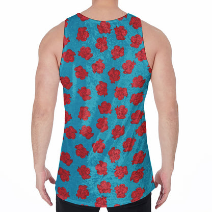 Red And Blue Carnation Pattern Print Men's Velvet Tank Top