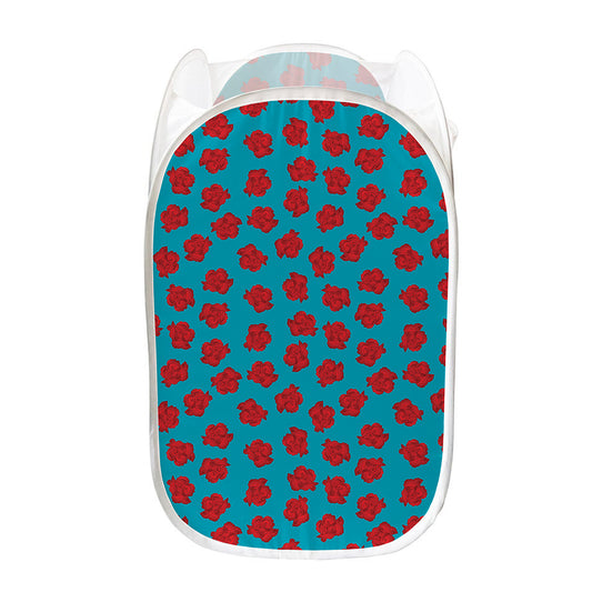 Red And Blue Carnation Pattern Print Mesh Laundry Hamper