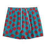 Red And Blue Carnation Pattern Print Mesh Shorts