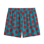 Red And Blue Carnation Pattern Print Mesh Shorts