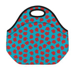 Red And Blue Carnation Pattern Print Neoprene Lunch Bag