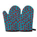 Red And Blue Carnation Pattern Print Oven Mitts