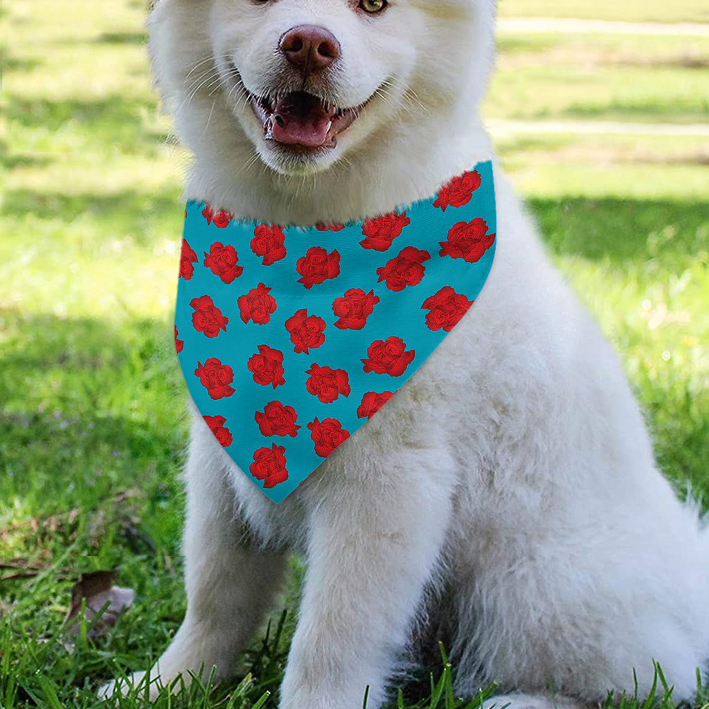 Red And Blue Carnation Pattern Print Over The Collar Dog Bandana