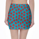 Red And Blue Carnation Pattern Print Pencil Mini Skirt