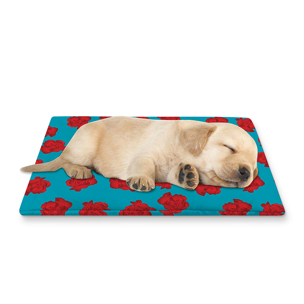 Red And Blue Carnation Pattern Print Pet Cooling Mat Cover
