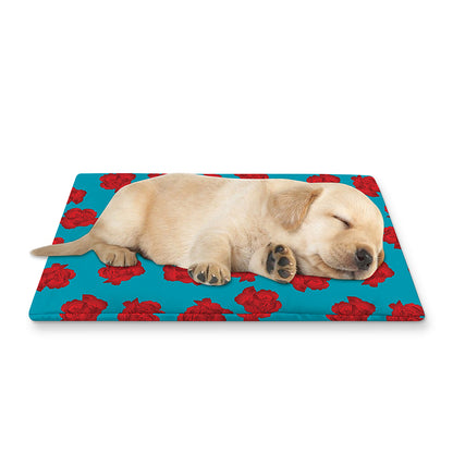 Red And Blue Carnation Pattern Print Pet Cooling Mat Cover
