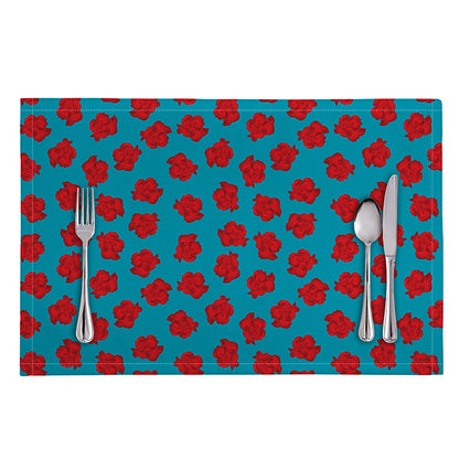 Red And Blue Carnation Pattern Print Placemat