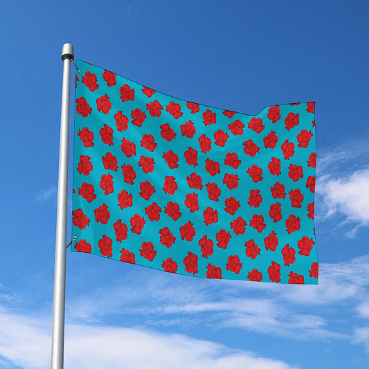 Red And Blue Carnation Pattern Print Polyester Flag