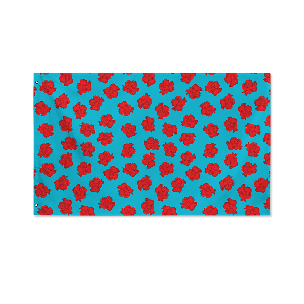 Red And Blue Carnation Pattern Print Polyester Flag
