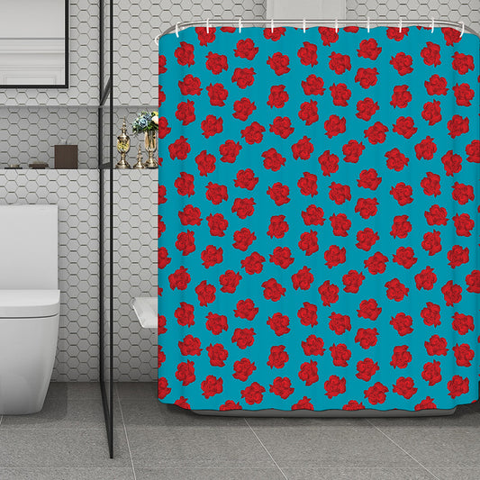 Red And Blue Carnation Pattern Print Polyester Shower Curtain