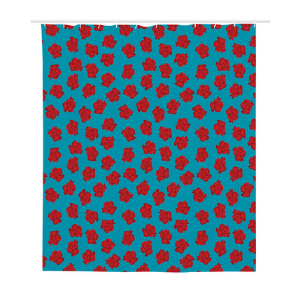 Red And Blue Carnation Pattern Print Polyester Shower Curtain