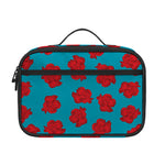Red And Blue Carnation Pattern Print Portable Lunch Bag