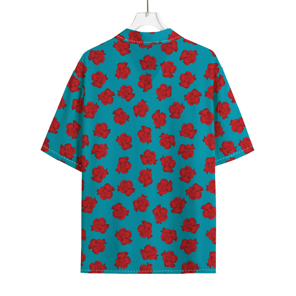 Red And Blue Carnation Pattern Print Rayon Hawaiian Shirt