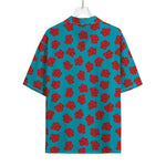 Red And Blue Carnation Pattern Print Rayon Hawaiian Shirt