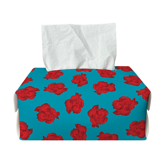 Red And Blue Carnation Pattern Print Rectangle Tissue Box Cover