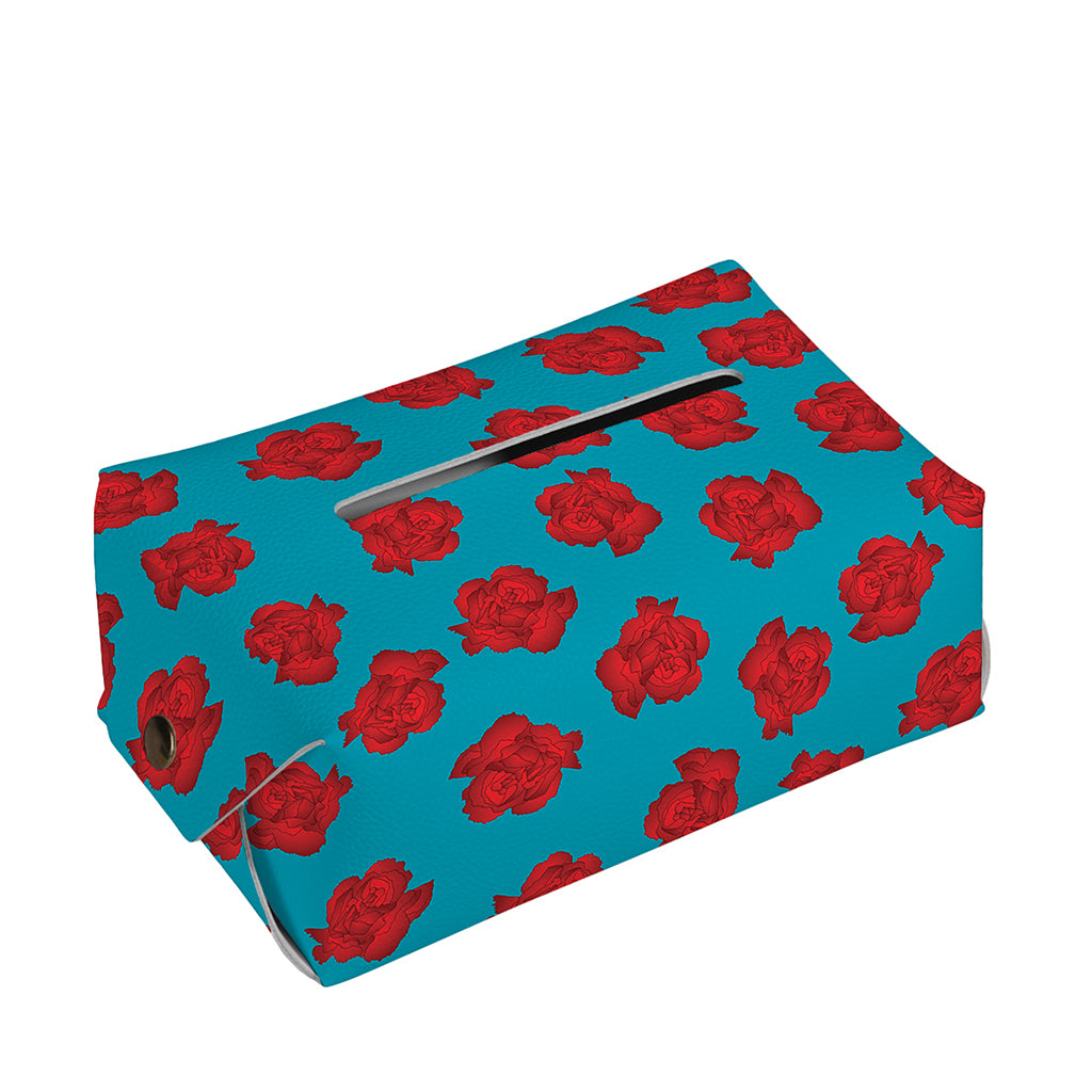 Red And Blue Carnation Pattern Print Rectangle Tissue Box Cover