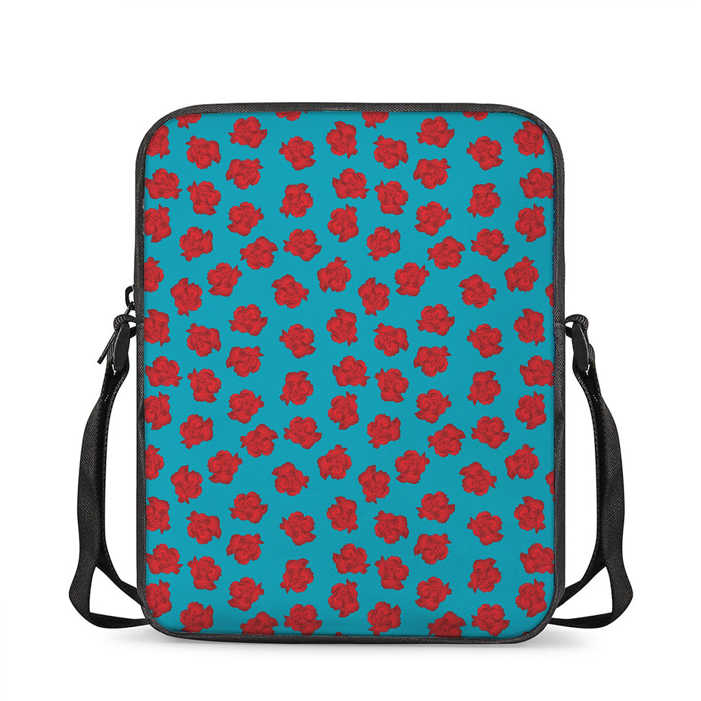 Red And Blue Carnation Pattern Print Rectangular Crossbody Bag
