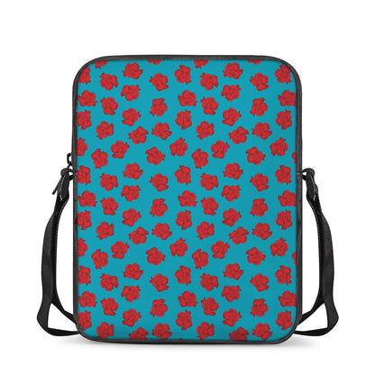 Red And Blue Carnation Pattern Print Rectangular Crossbody Bag