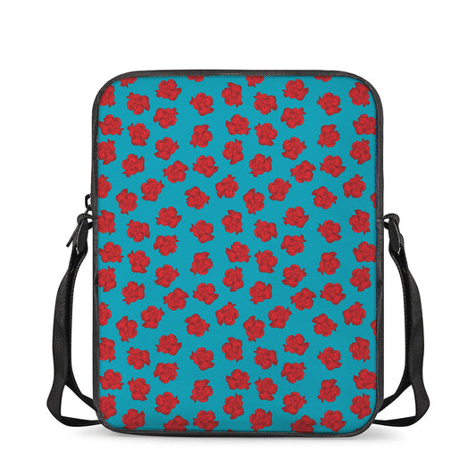 Red And Blue Carnation Pattern Print Rectangular Crossbody Bag