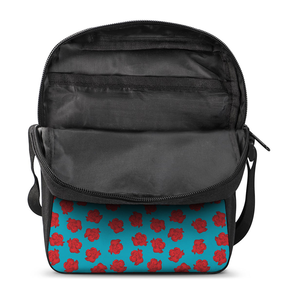 Red And Blue Carnation Pattern Print Rectangular Crossbody Bag