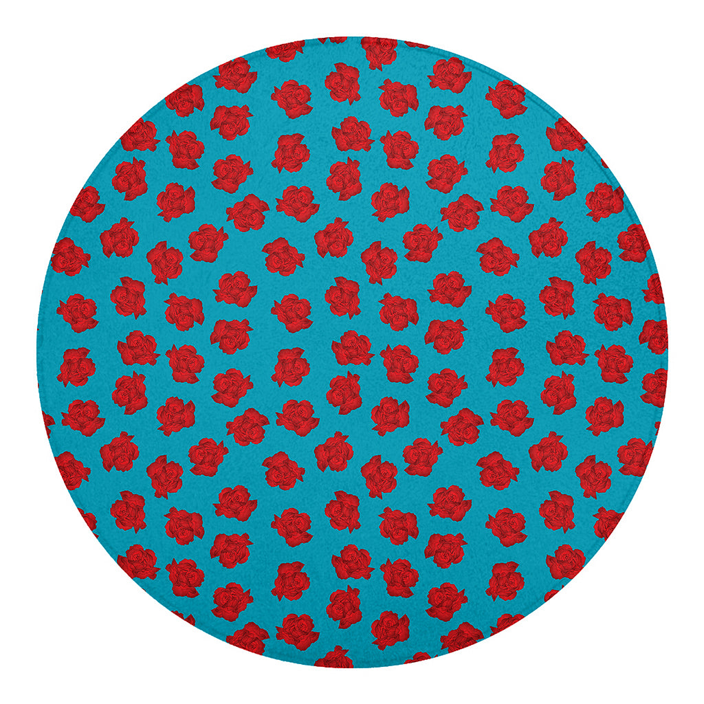 Red And Blue Carnation Pattern Print Round Blanket