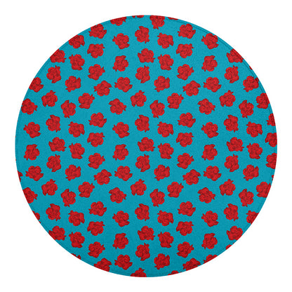 Red And Blue Carnation Pattern Print Round Blanket