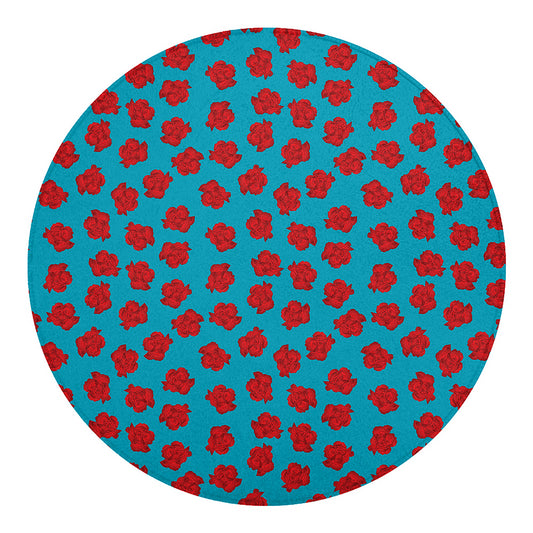 Red And Blue Carnation Pattern Print Round Blanket