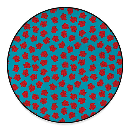 Red And Blue Carnation Pattern Print Round Floor Mat
