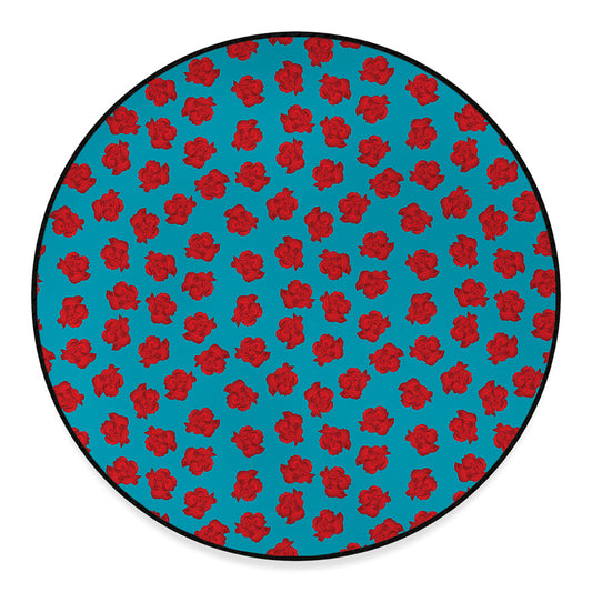 Red And Blue Carnation Pattern Print Round Floor Mat