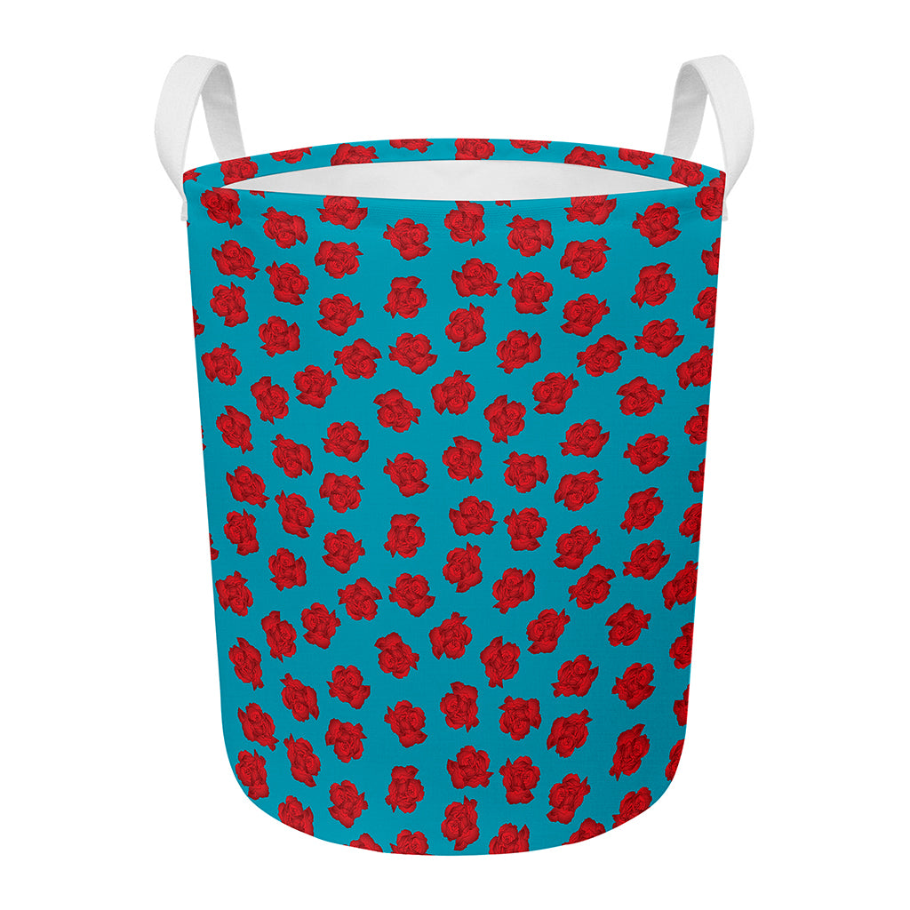 Red And Blue Carnation Pattern Print Round Laundry Basket