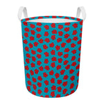 Red And Blue Carnation Pattern Print Round Laundry Basket