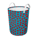 Red And Blue Carnation Pattern Print Round Laundry Basket