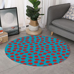 Red And Blue Carnation Pattern Print Round Rug