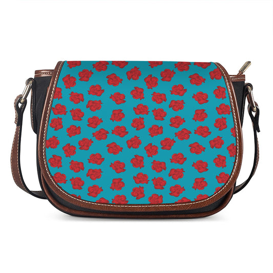 Red And Blue Carnation Pattern Print Saddle Bag
