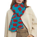 Red And Blue Carnation Pattern Print Scarf