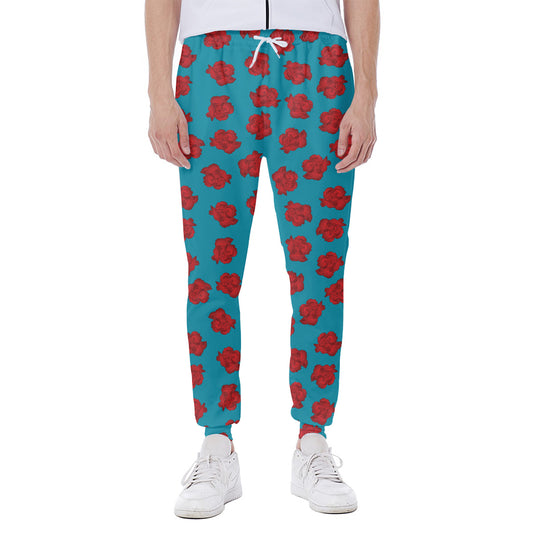 Red And Blue Carnation Pattern Print Scuba Joggers
