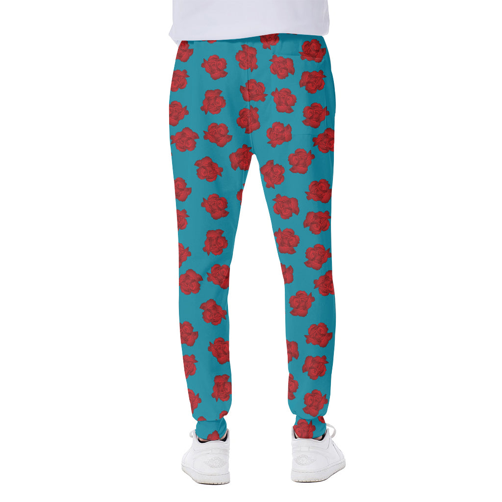 Red And Blue Carnation Pattern Print Scuba Joggers